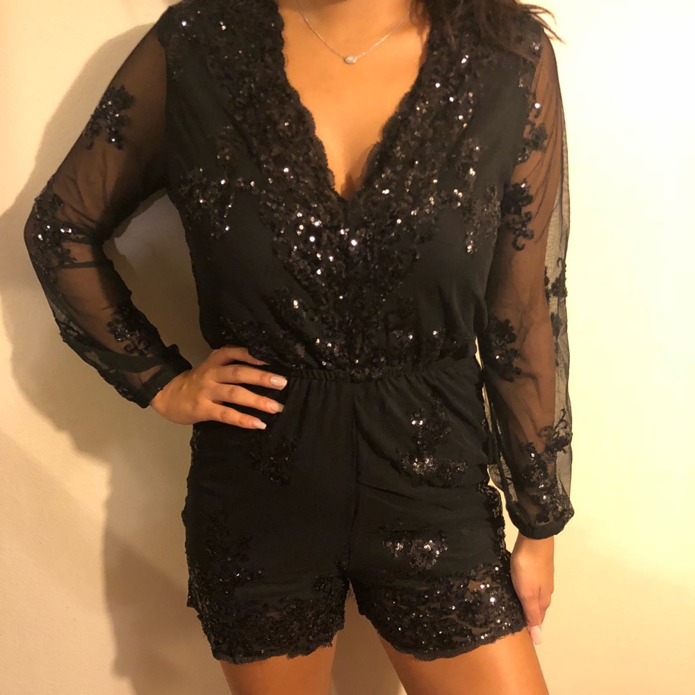 Black sequin bling romper jumpsuit